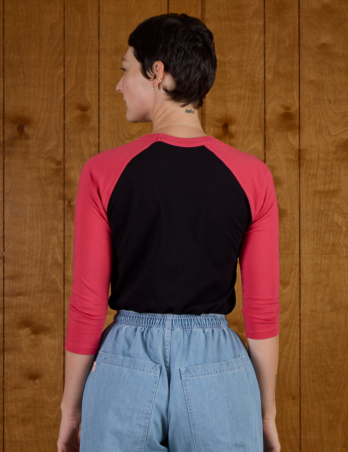 Back view of the Black/Pink Colorblock Raglan Tee