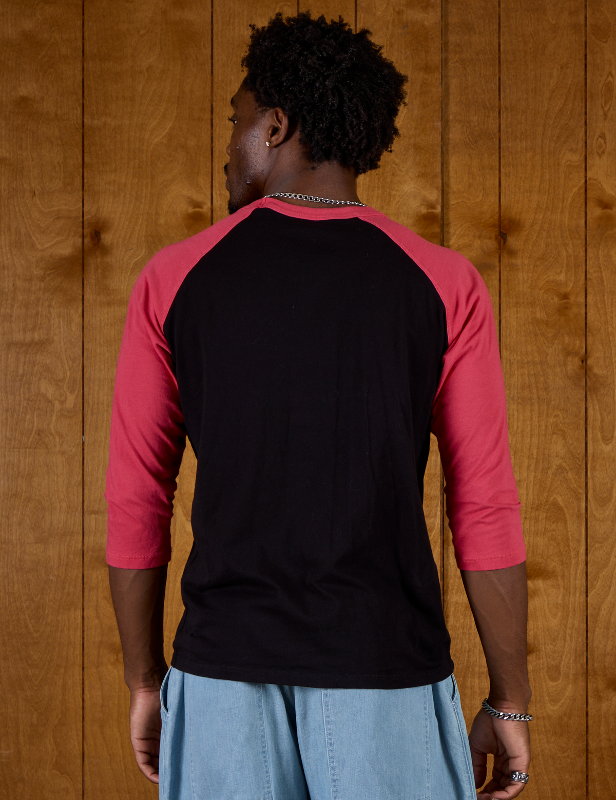 Back view of the Black/Pink Colorblock Raglan Tee
