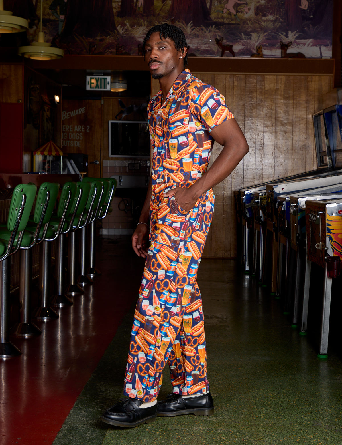 Short Sleeve Jumpsuit - Hot Dog &amp; Beer &amp; Wine &amp; Pretzels