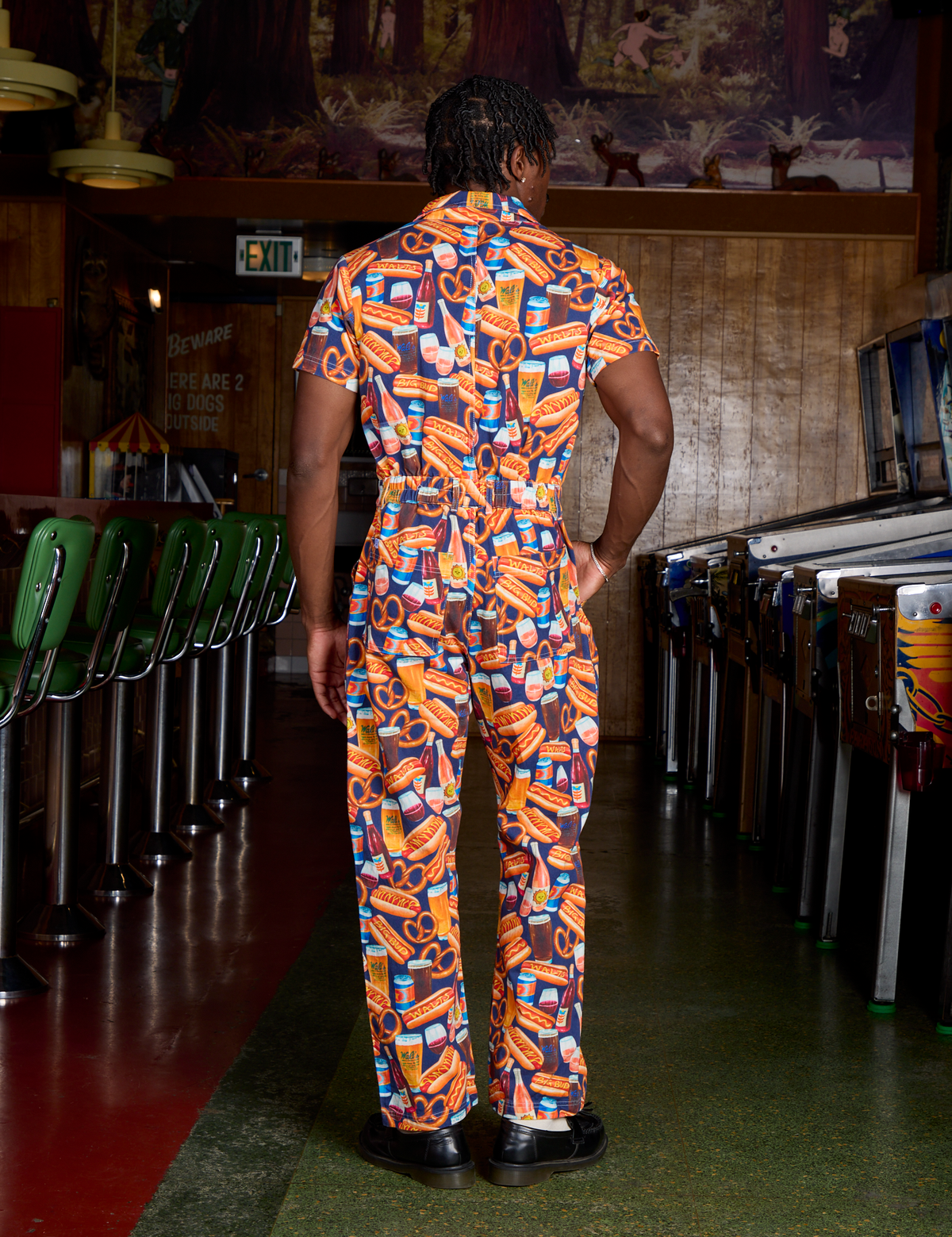 Short Sleeve Jumpsuit - Hot Dog &amp; Beer &amp; Wine &amp; Pretzels