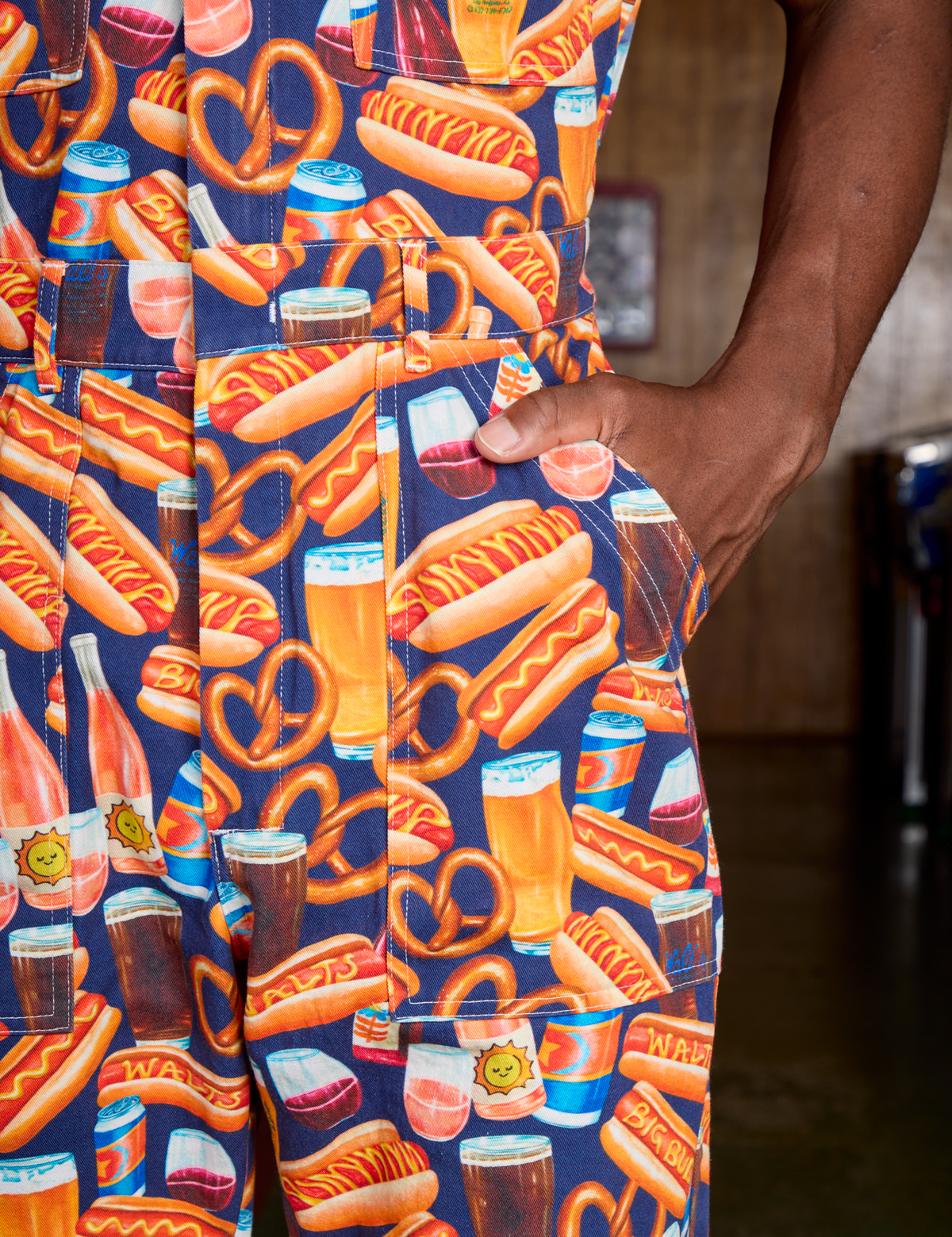 Short Sleeve Jumpsuit - Hot Dog &amp; Beer &amp; Wine &amp; Pretzels