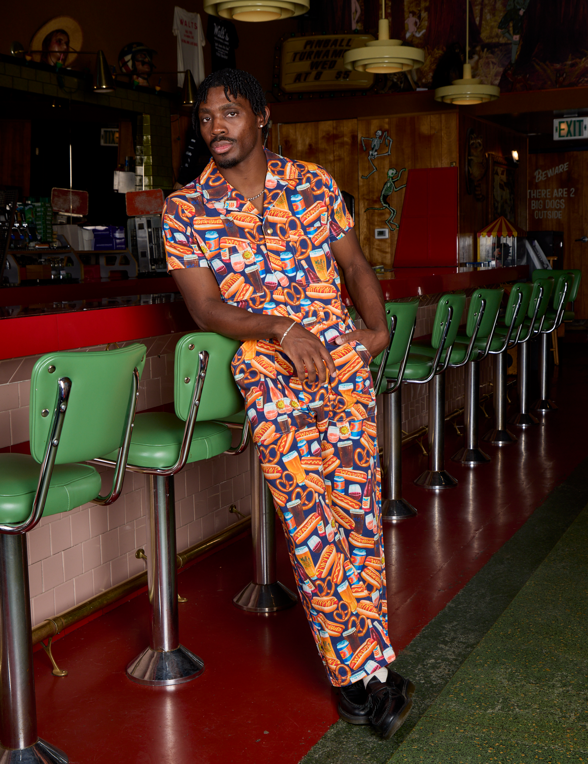 Short Sleeve Jumpsuit - Hot Dog &amp; Beer &amp; Wine &amp; Pretzels