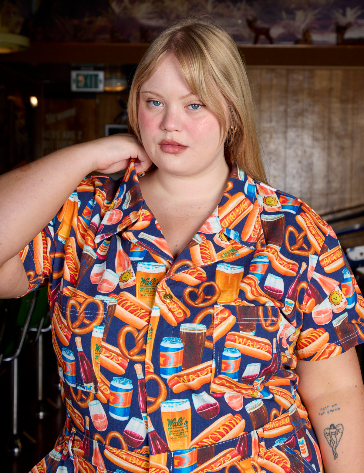 Short Sleeve Jumpsuit - Hot Dog &amp; Beer &amp; Wine &amp; Pretzels