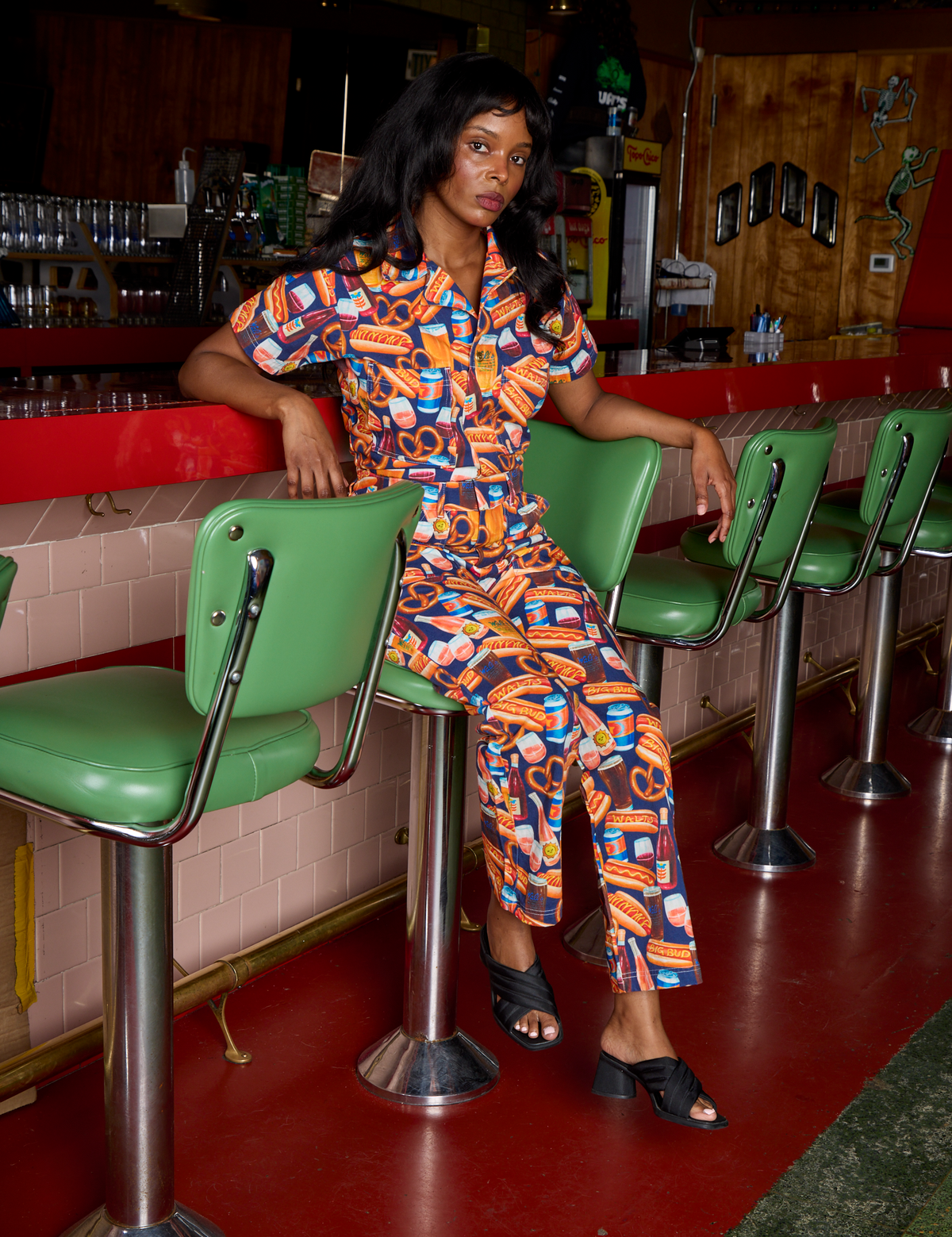 Short Sleeve Jumpsuit - Hot Dog &amp; Beer &amp; Wine &amp; Pretzels