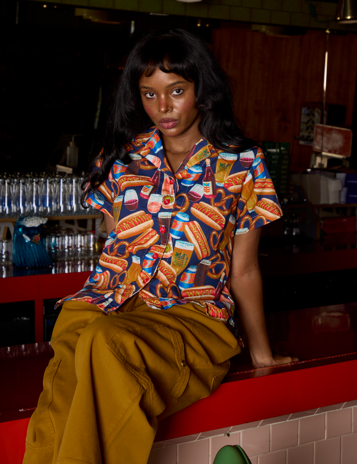 Hot Dogs &amp; Beer &amp; Wine &amp; Pretzels Pantry Button-Up