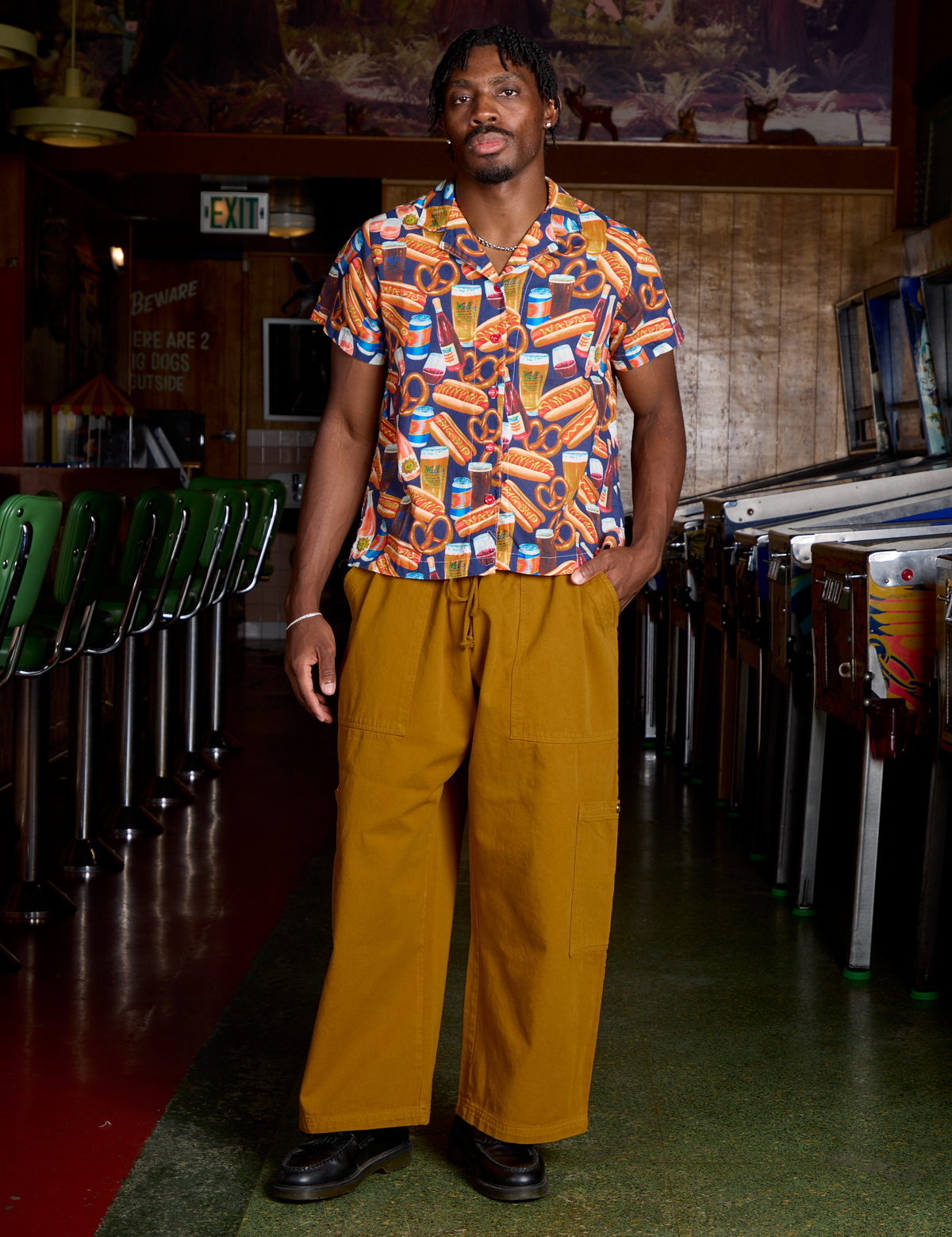 Hot Dogs &amp; Beer &amp; Wine &amp; Pretzels Pantry Button-Up