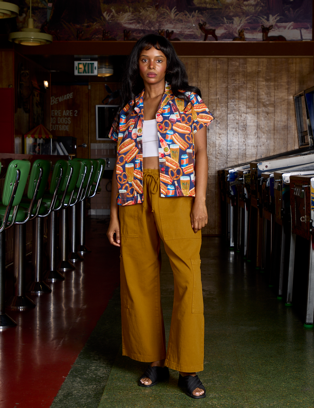 Hot Dogs &amp; Beer &amp; Wine &amp; Pretzels Pantry Button-Up