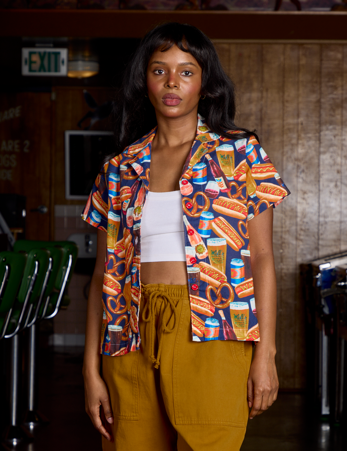Hot Dogs &amp; Beer &amp; Wine &amp; Pretzels Pantry Button-Up