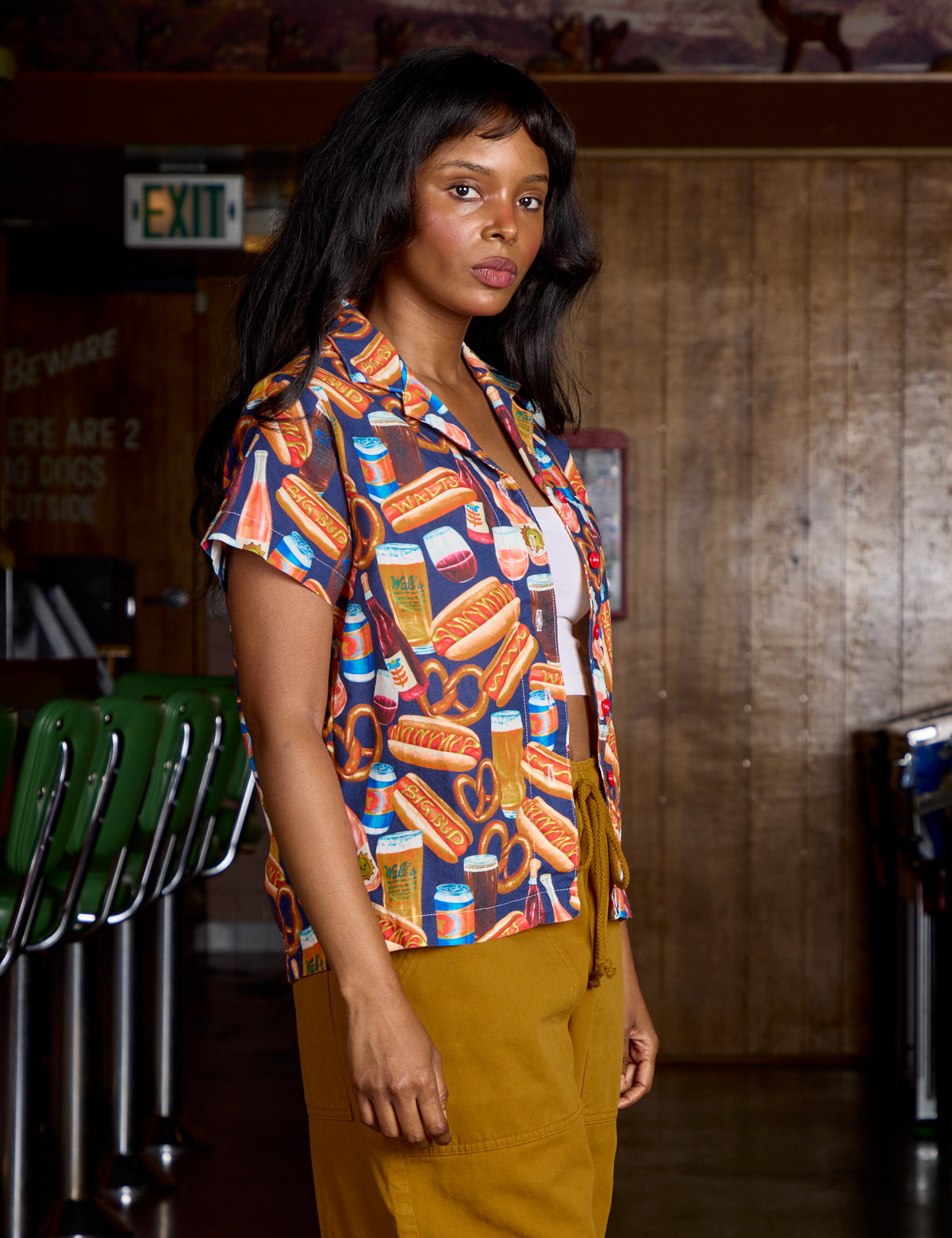 Hot Dogs &amp; Beer &amp; Wine &amp; Pretzels Pantry Button-Up