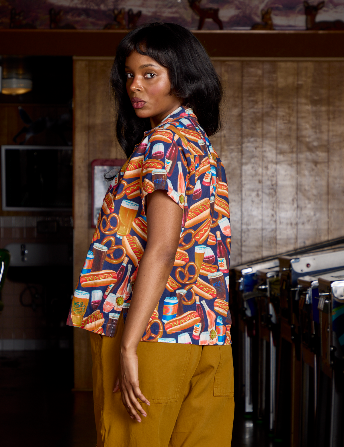 Hot Dogs &amp; Beer &amp; Wine &amp; Pretzels Pantry Button-Up