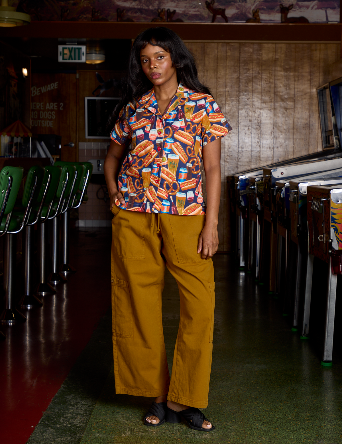 Hot Dogs &amp; Beer &amp; Wine &amp; Pretzels Pantry Button-Up