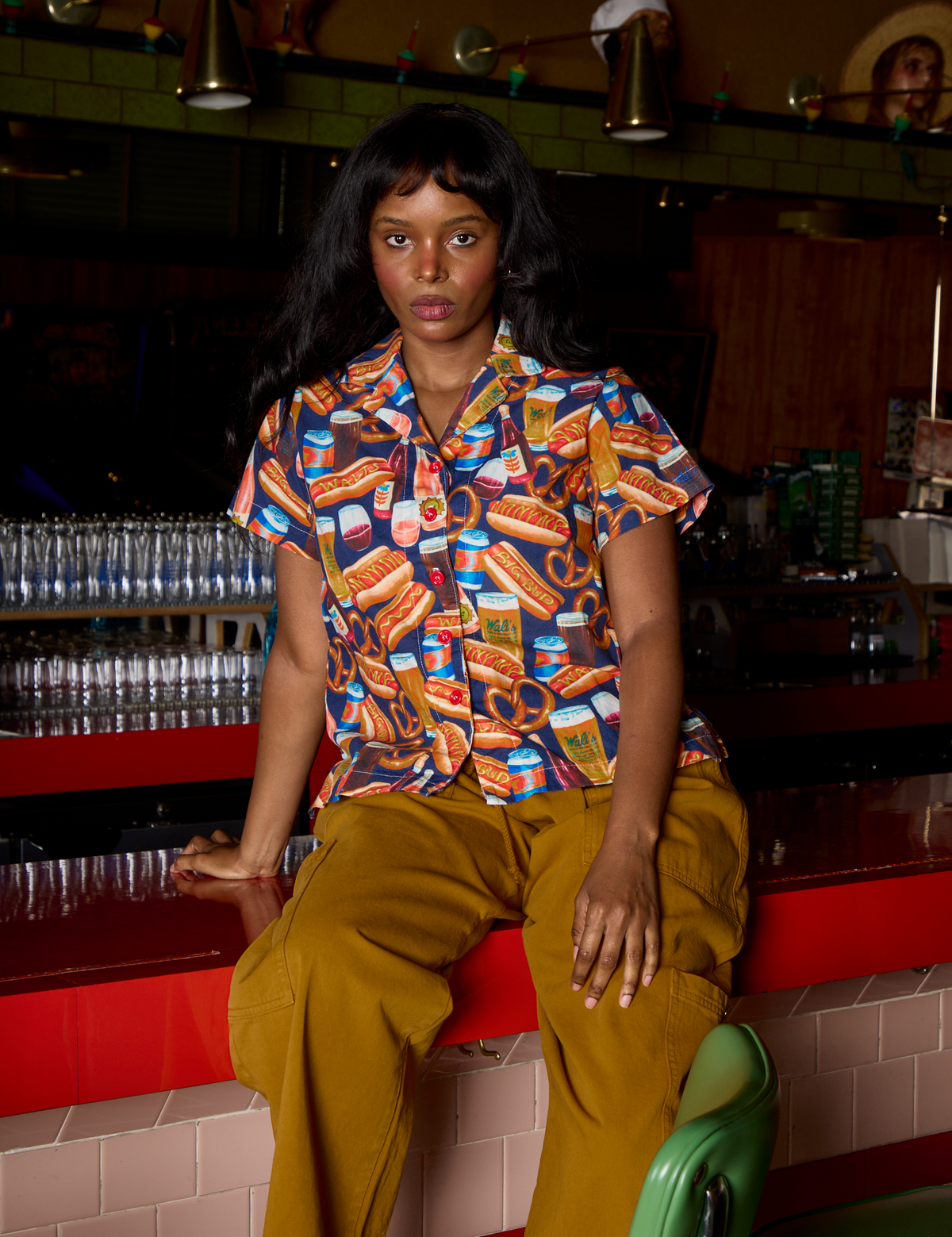 Hot Dogs &amp; Beer &amp; Wine &amp; Pretzels Pantry Button-Up