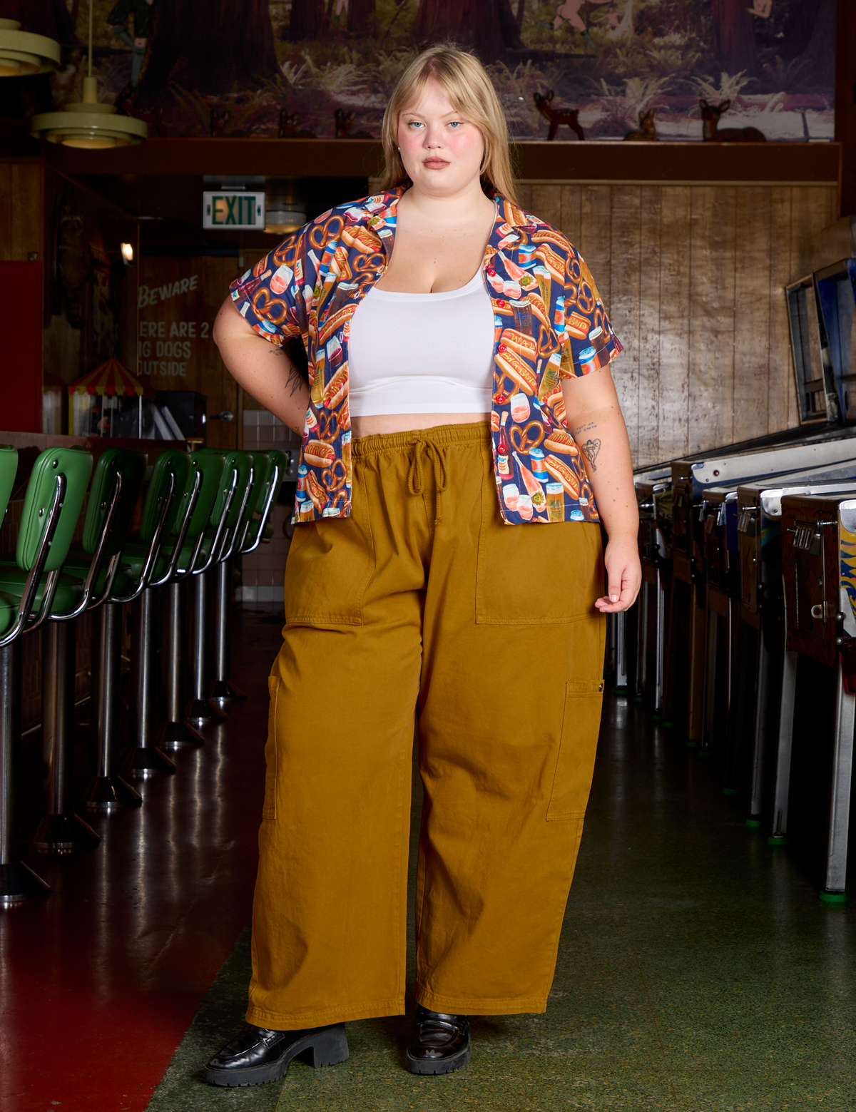 Hot Dogs &amp; Beer &amp; Wine &amp; Pretzels Pantry Button-Up