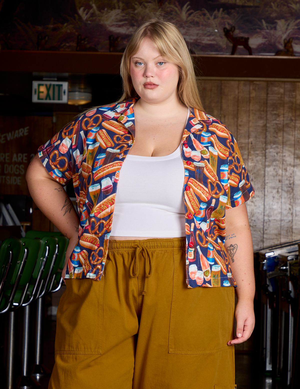 Hot Dogs &amp; Beer &amp; Wine &amp; Pretzels Pantry Button-Up