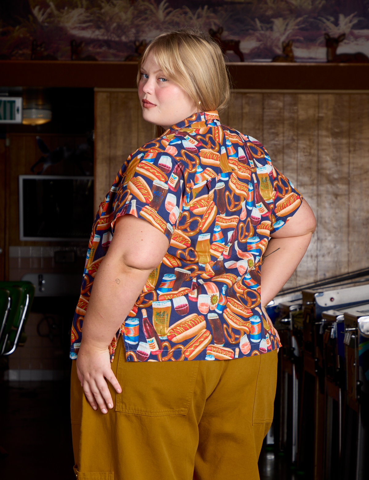 Hot Dogs &amp; Beer &amp; Wine &amp; Pretzels Pantry Button-Up