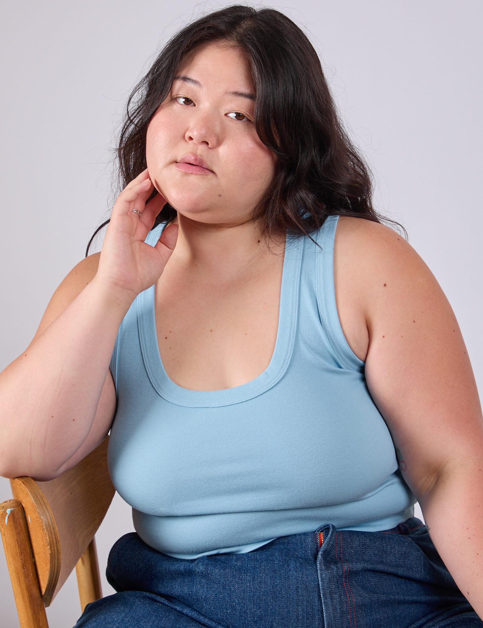 Cropped Tank Top in Baby Blue worn by Ashley