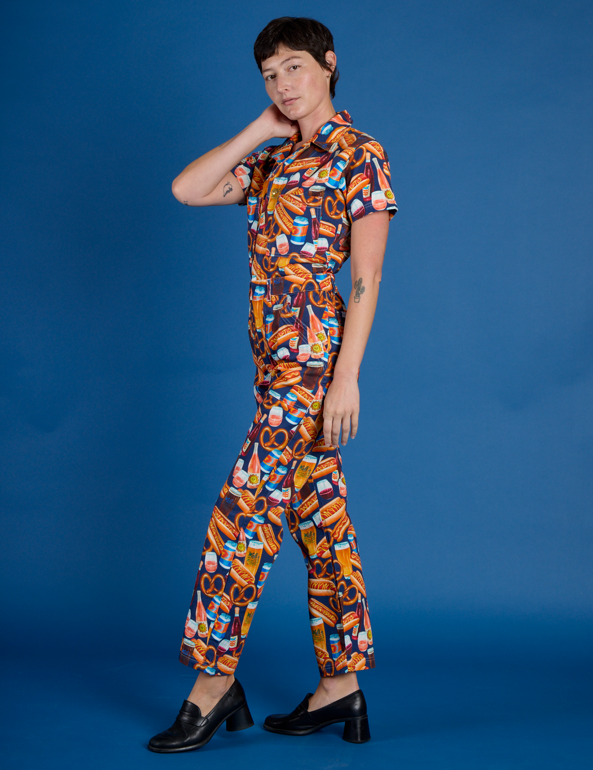 Short Sleeve Jumpsuit - Hot Dog &amp; Beer &amp; Wine &amp; Pretzels