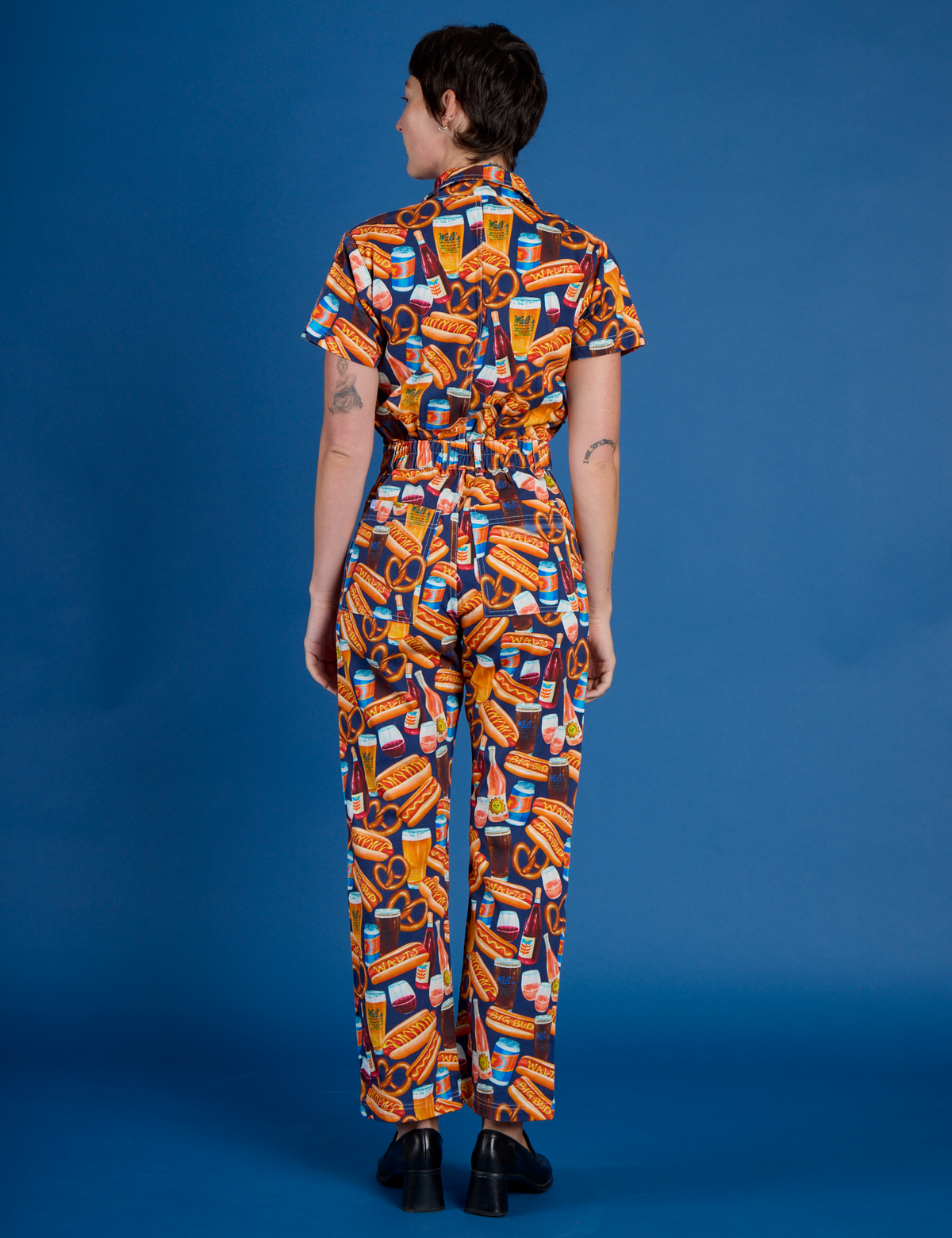 Short Sleeve Jumpsuit - Hot Dog &amp; Beer &amp; Wine &amp; Pretzels