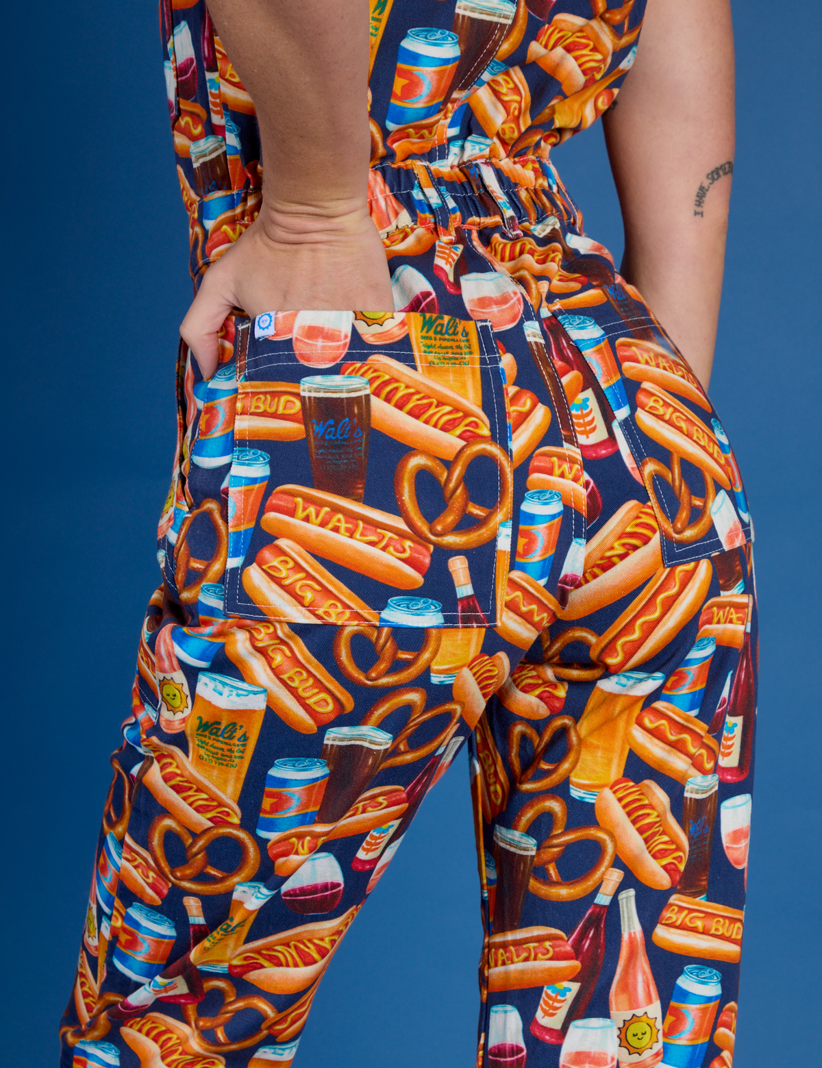 Short Sleeve Jumpsuit - Hot Dog &amp; Beer &amp; Wine &amp; Pretzels