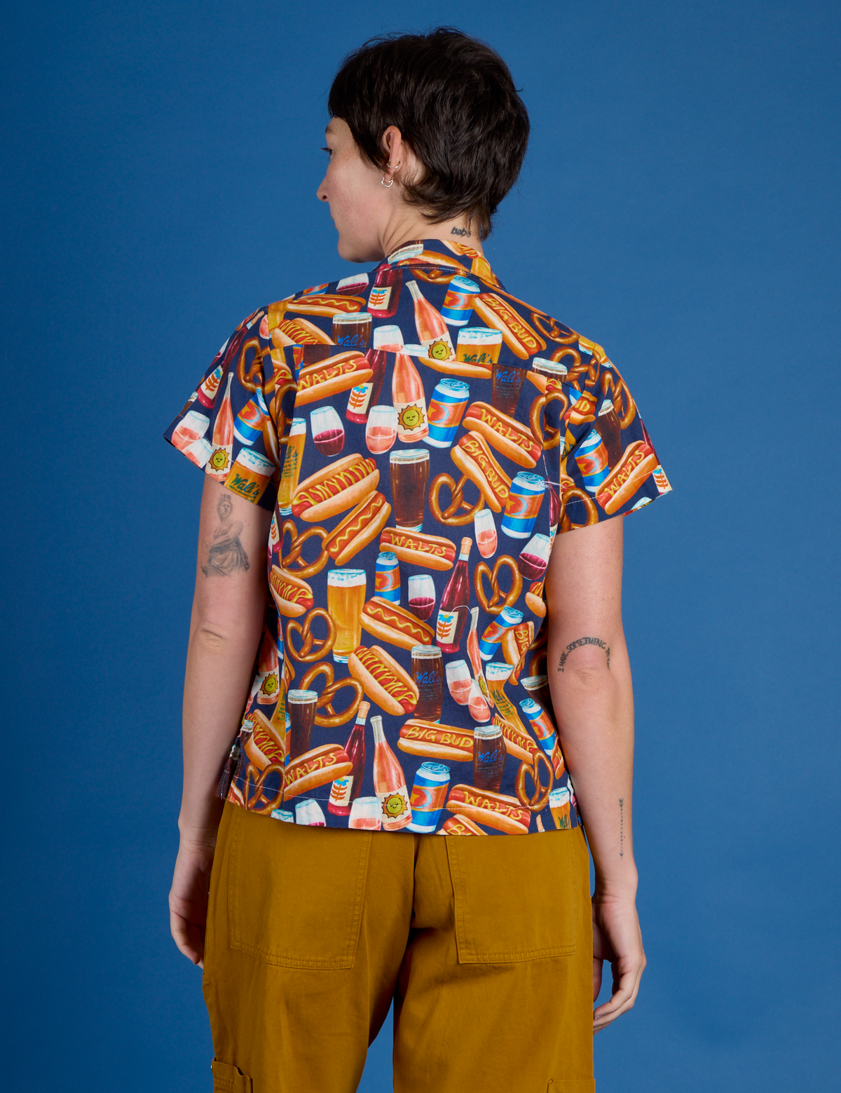 Hot Dogs &amp; Beer &amp; Wine &amp; Pretzels Pantry Button-Up