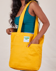 Everyday Tote Bag in Mustard Yellow worn by model