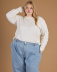 Juliet wearing the Vintage Tee White Long Sleeve Burly Tee tucked in