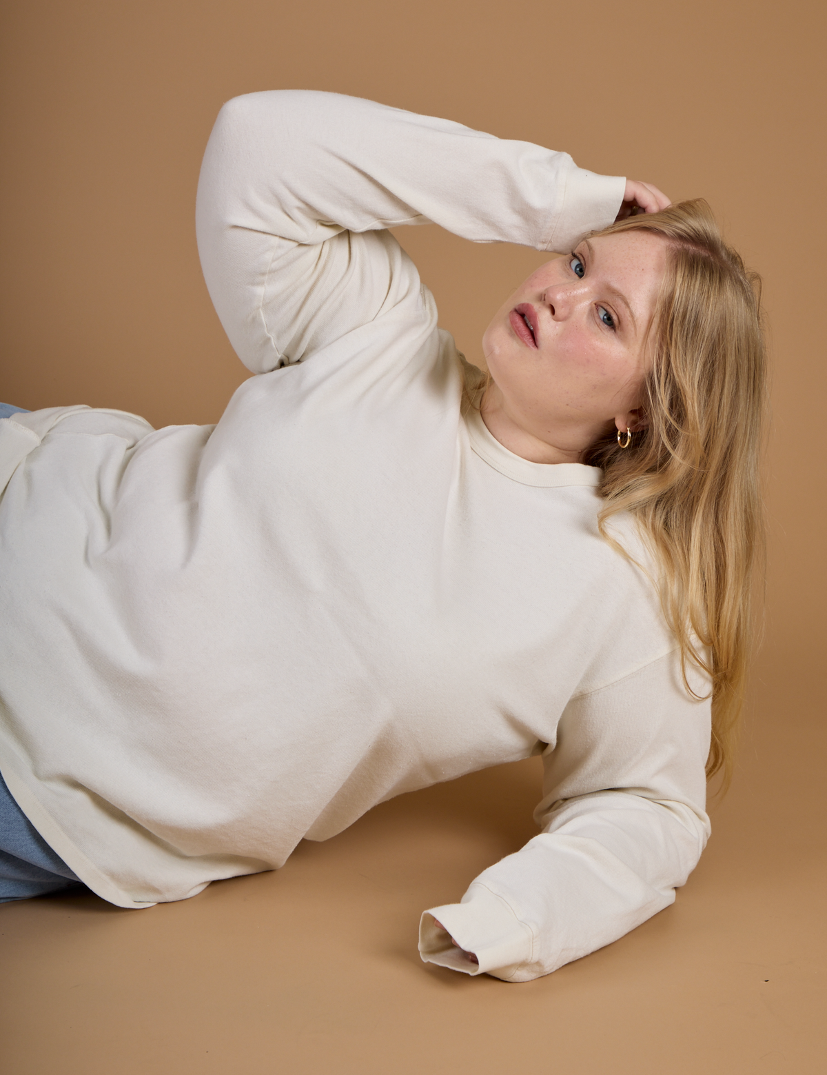 Juliet wearing the Vintage Tee White Long Sleeve Burly Tee