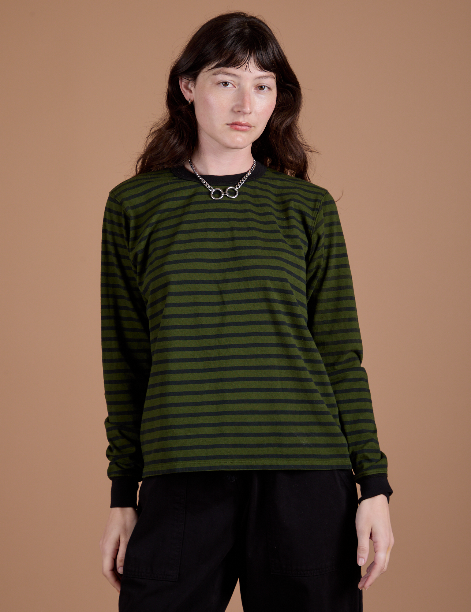Long Sleeve Burly Tee - Evergreen/Black Stripe