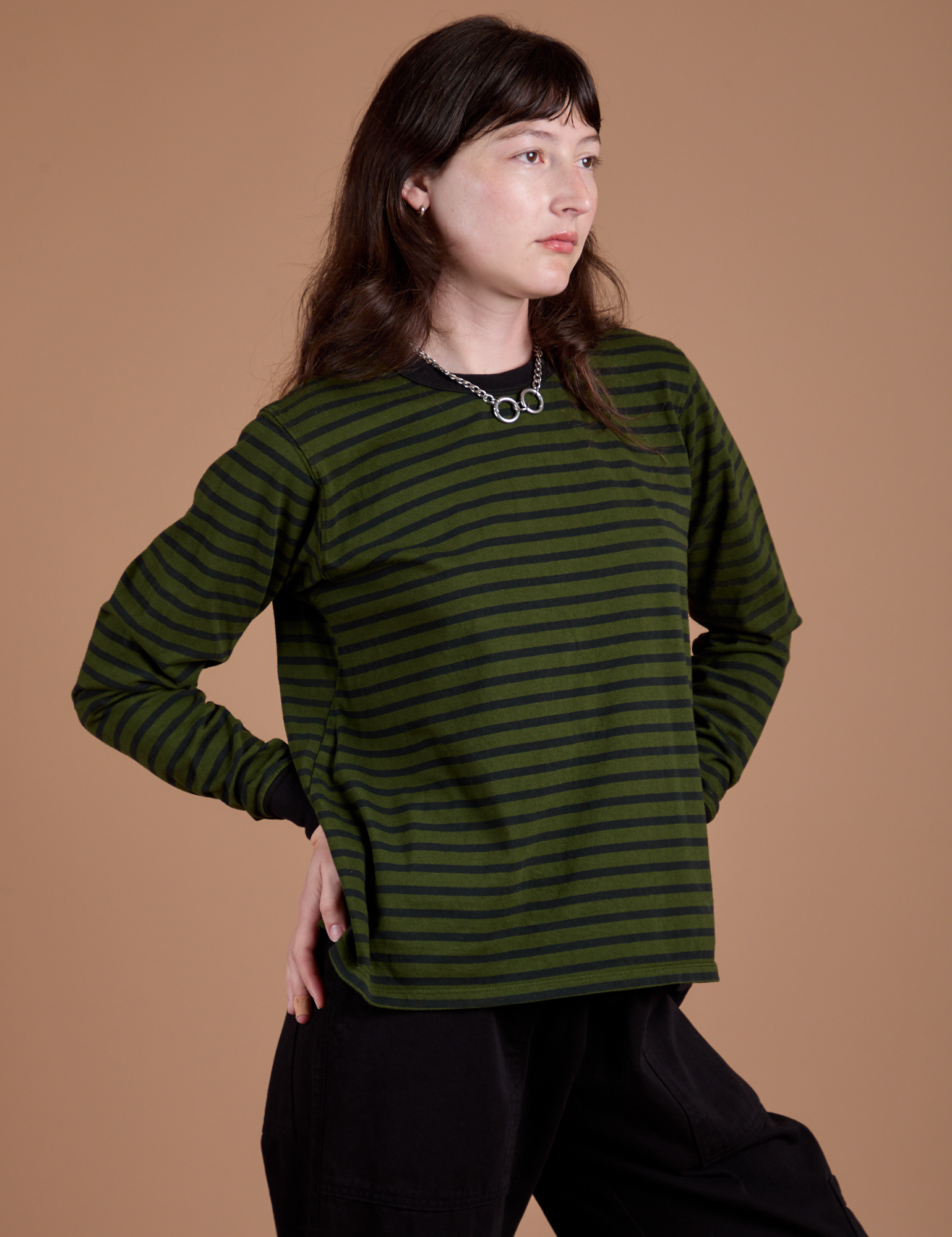 Long Sleeve Burly Tee - Evergreen/Black Stripe