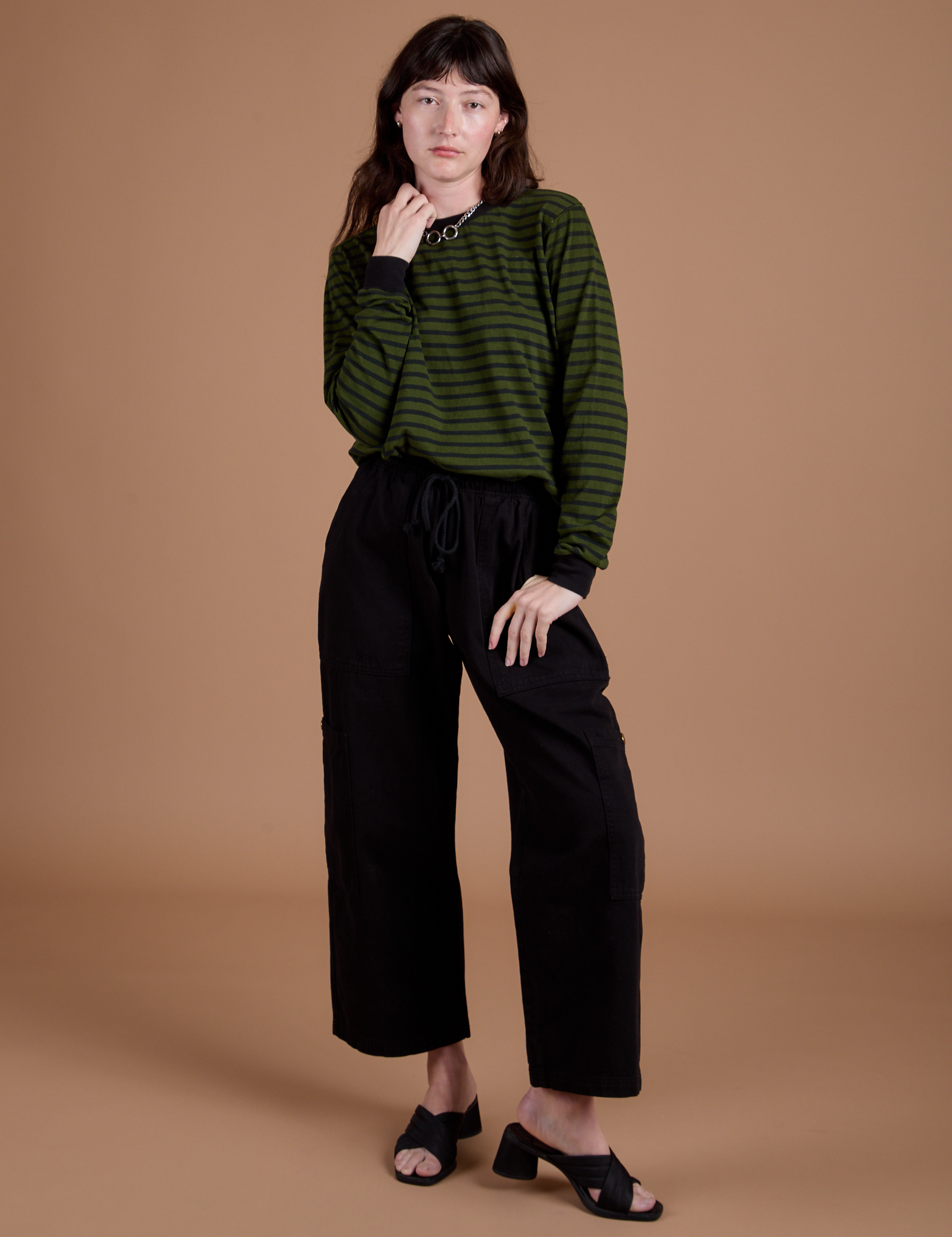 Long Sleeve Burly Tee - Evergreen/Black Stripe