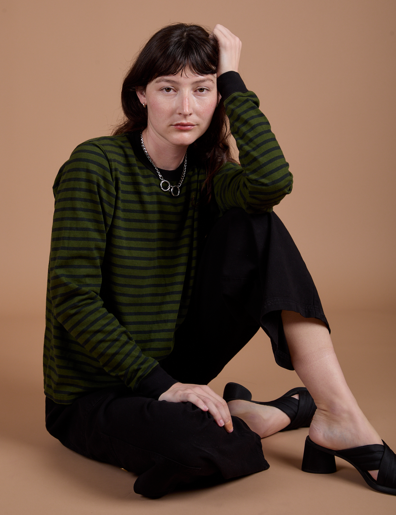 Long Sleeve Burly Tee - Evergreen/Black Stripe