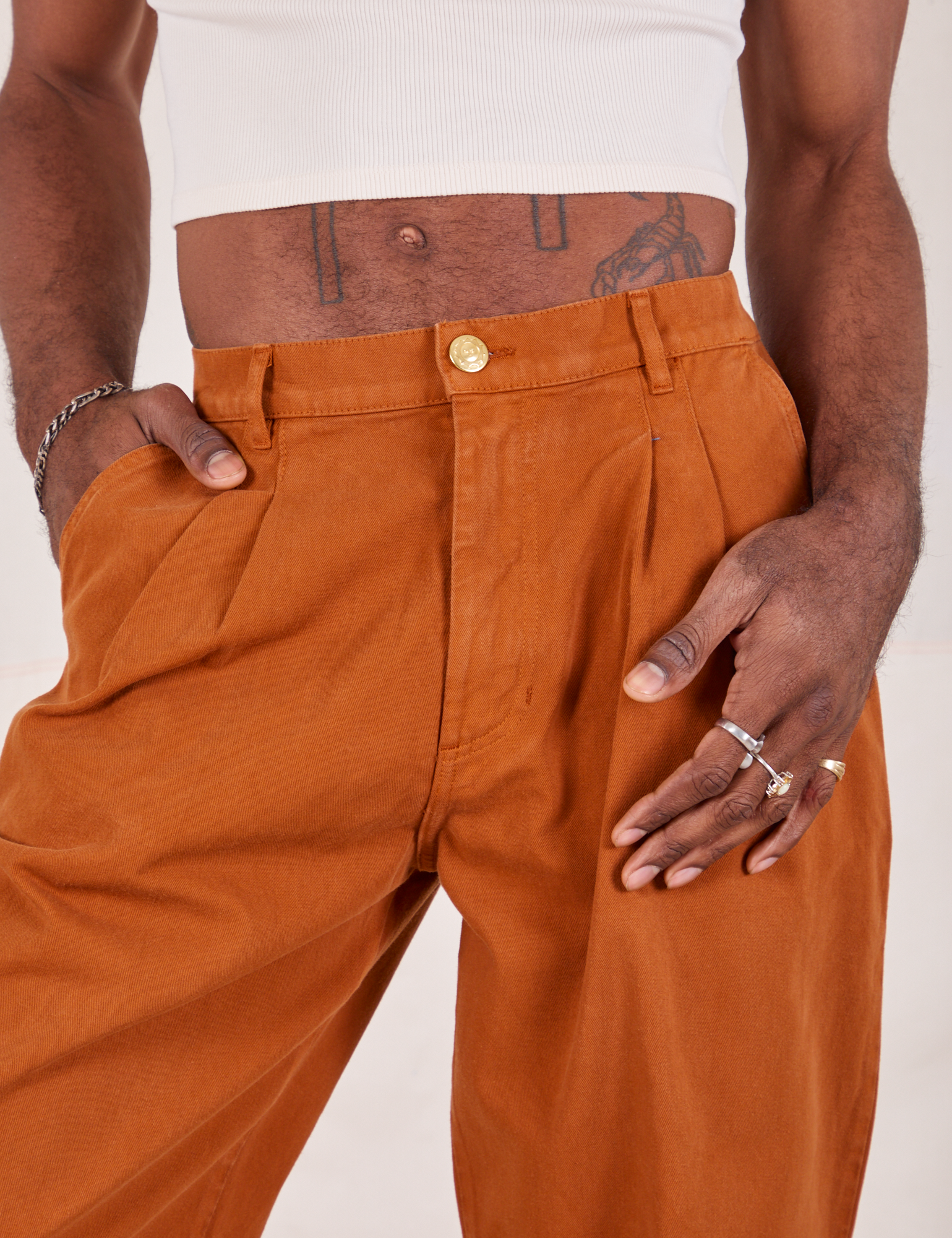 Heavyweight Trousers in Burnt Terracotta front close up on Jerrod