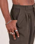 Heavyweight Trousers in Espresso Brown side close up on Jerrod