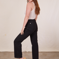 Work Pants in Basic Black side view on Allison wearing a vintage off-white Tank Top