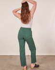 Work Pants in Dark Emerald Green back view on Allison wearing vintage off-white Tank Top