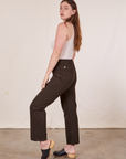 Work Pants in Espresso Brown side view on Allison wearing a vintage off-white Tank Top