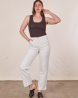 Allison is 5'10" and wearing Long S Work Pants in Vintage Tee Off-White paired with espresso brown Tank Top