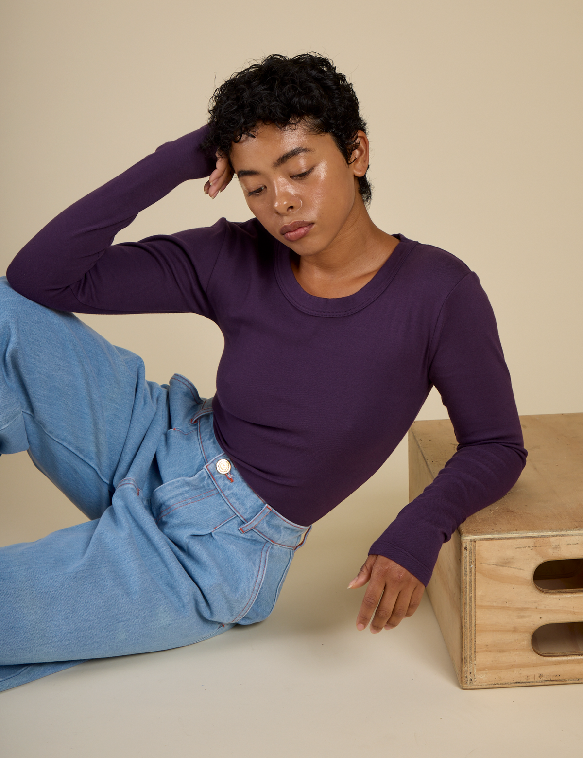Mika wearing the Nebula Long Sleeve Baby Tee