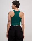 Back view of the Hunter Green Deep Cut Racerback on Alex