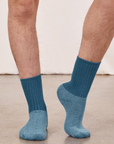 Thick Crew Socks in Marine Blue on model