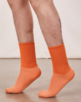 Thick Crew Sock in Sunset Orange on model