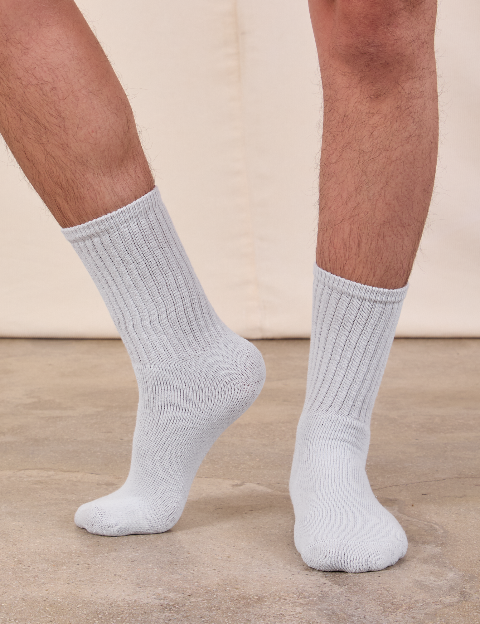 Thick Crew Sock in Dishwater White on model