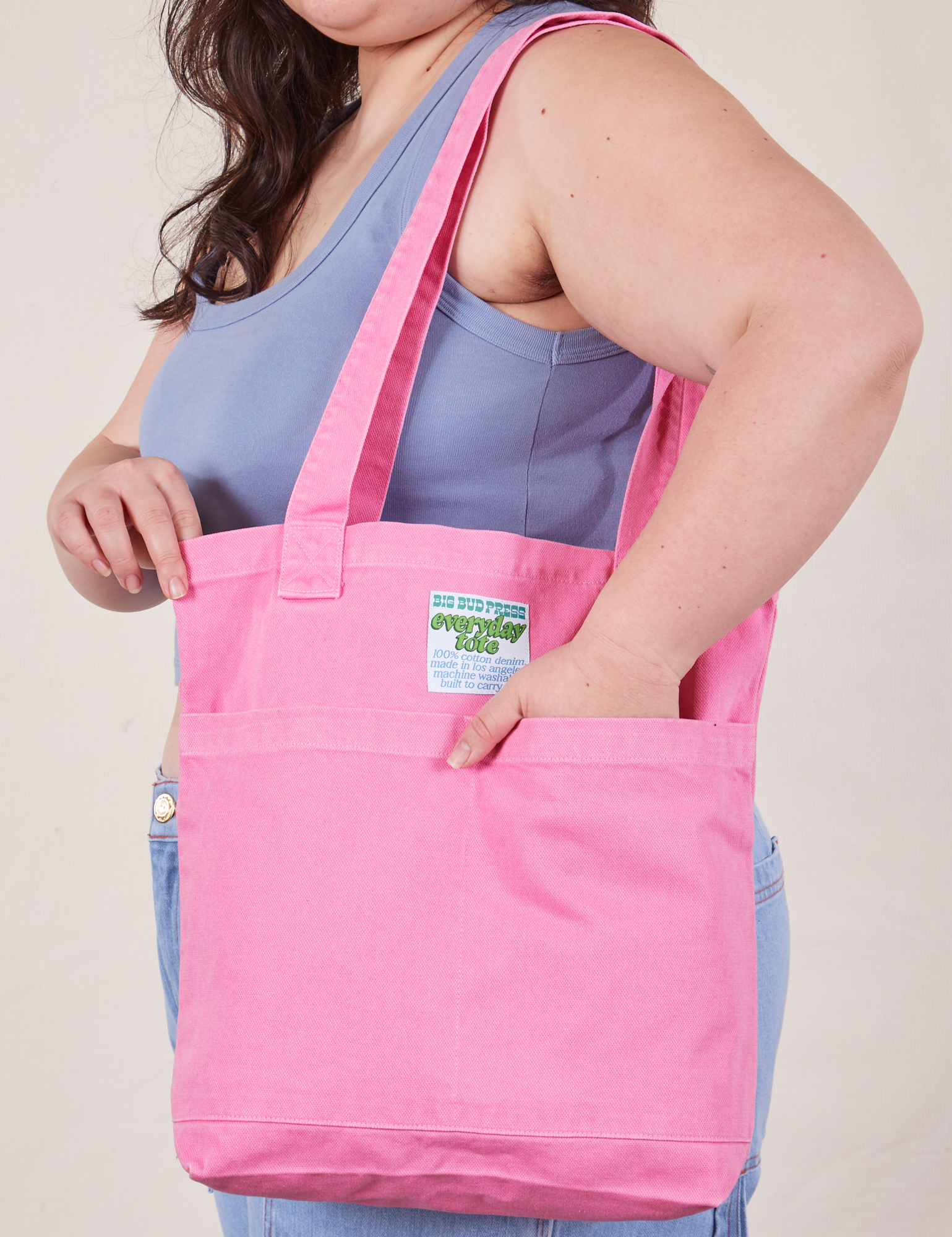 Everyday Tote Bag in Bubblegum Pink worn by model