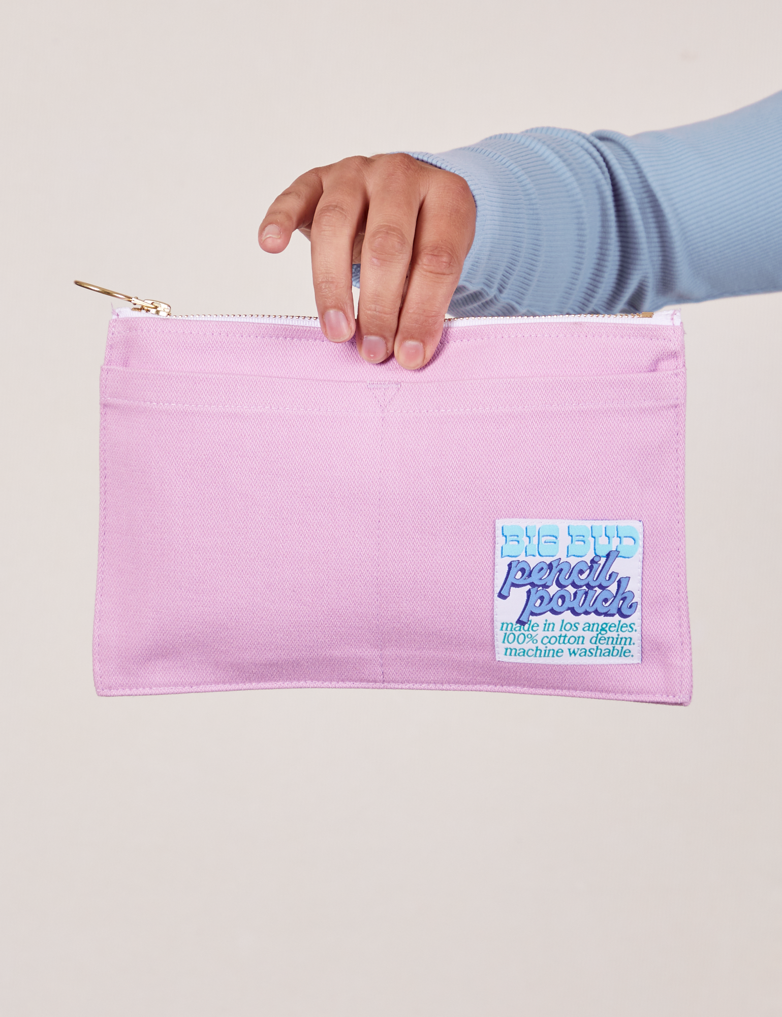 Pencil Pouch in Lilac Purple held by model