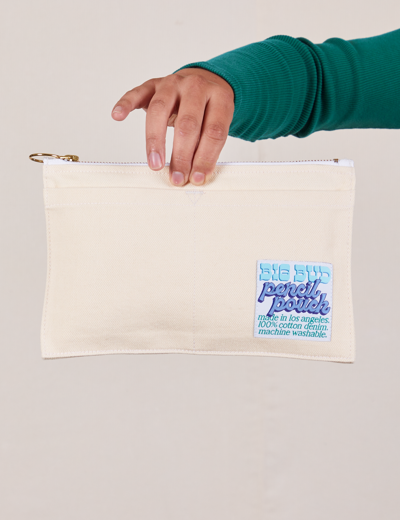 Pencil Pouch in Vintage Off-White held by model