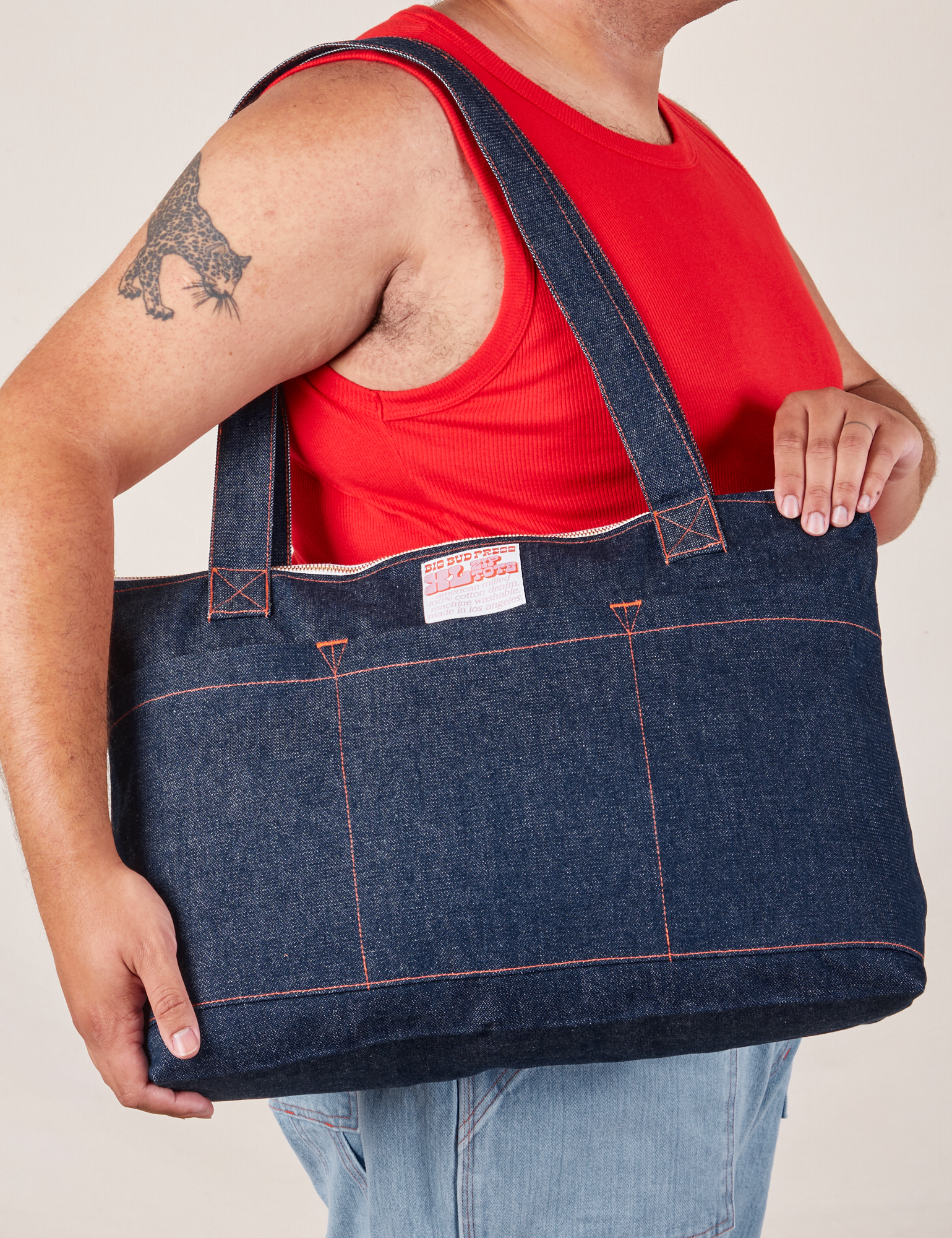 Denim XL Zip Tote – BIG BUD PRESS