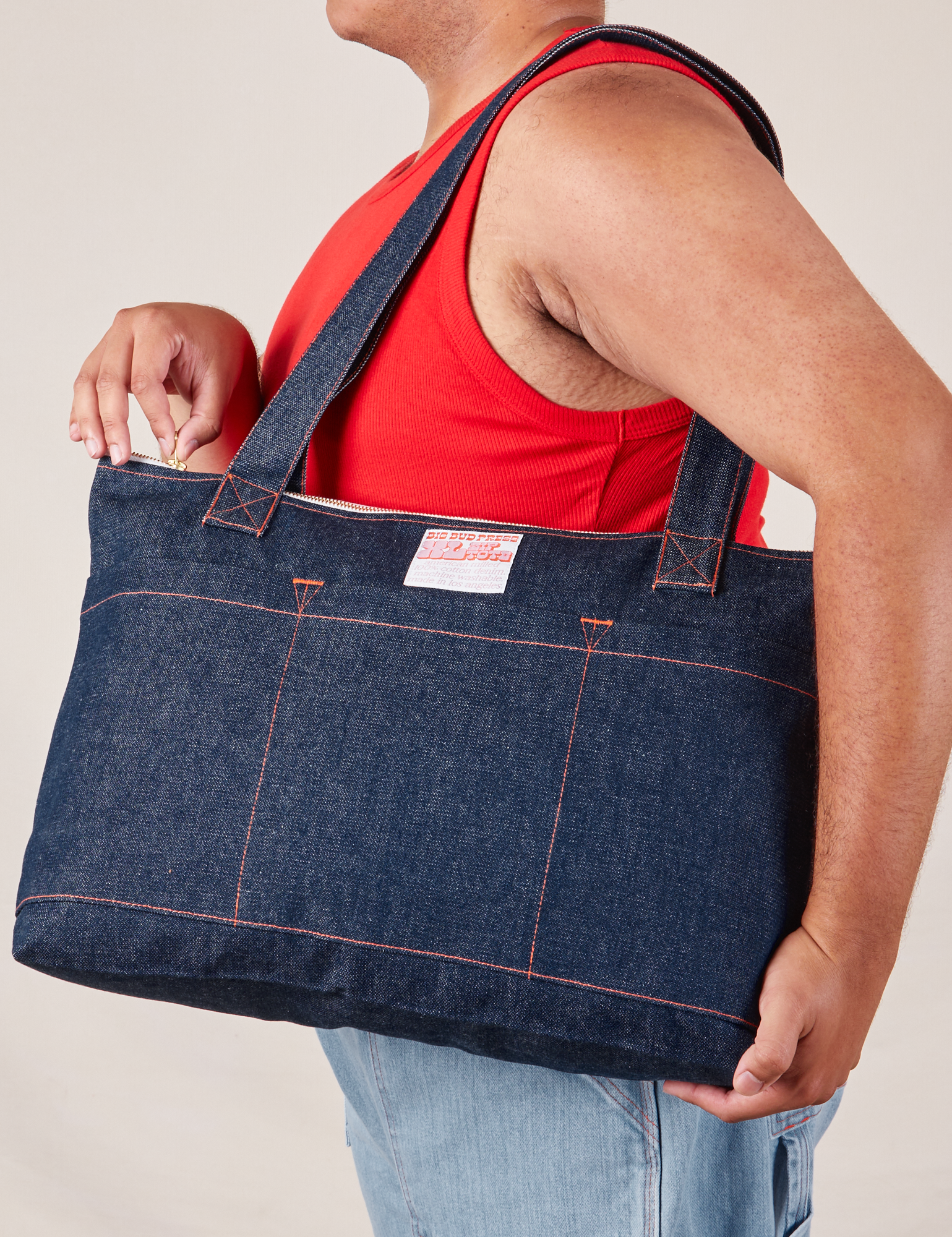 Denim XL Zip Tote – BIG BUD PRESS