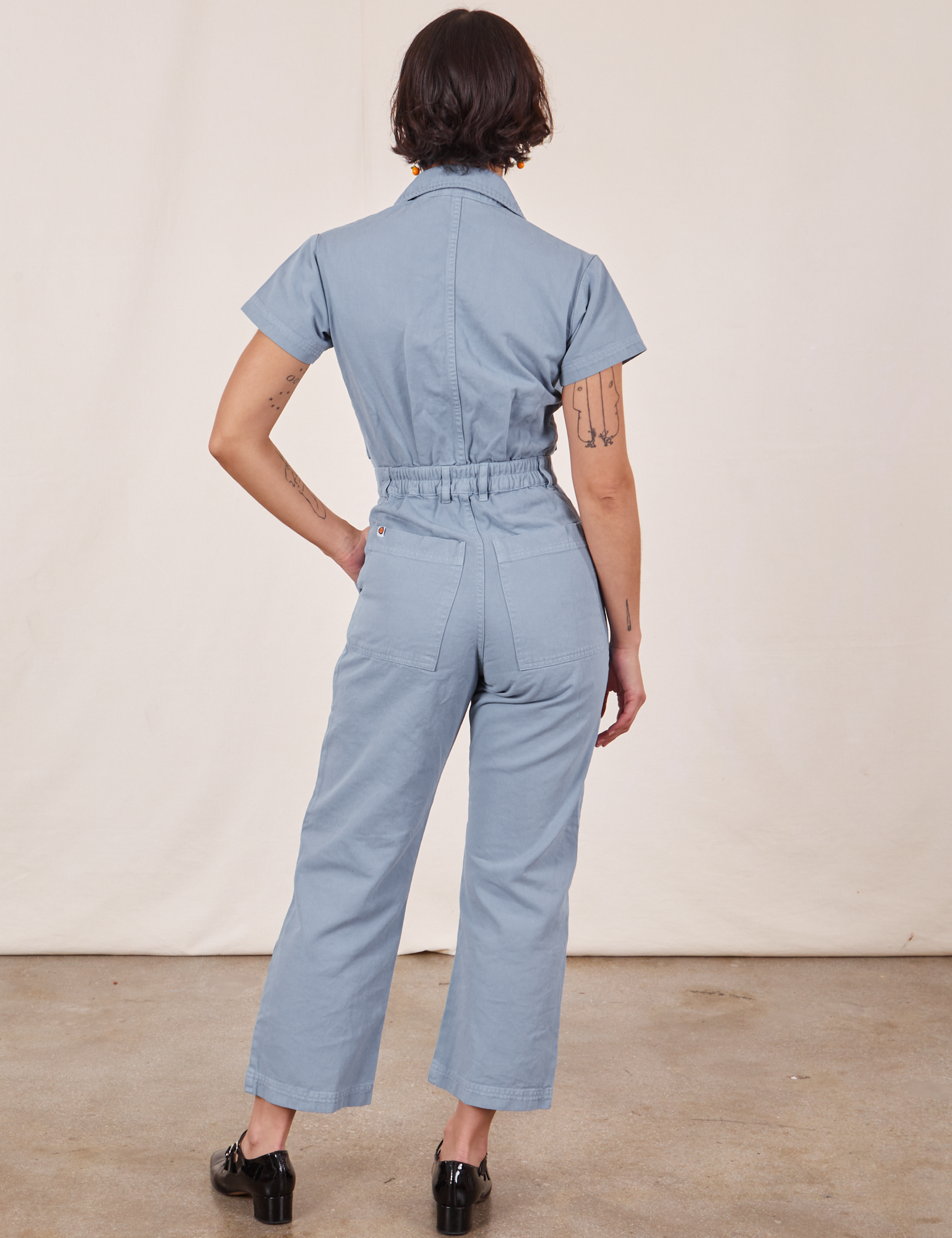 Blue Petite Stretch Denim Pocket Jumpsuit
