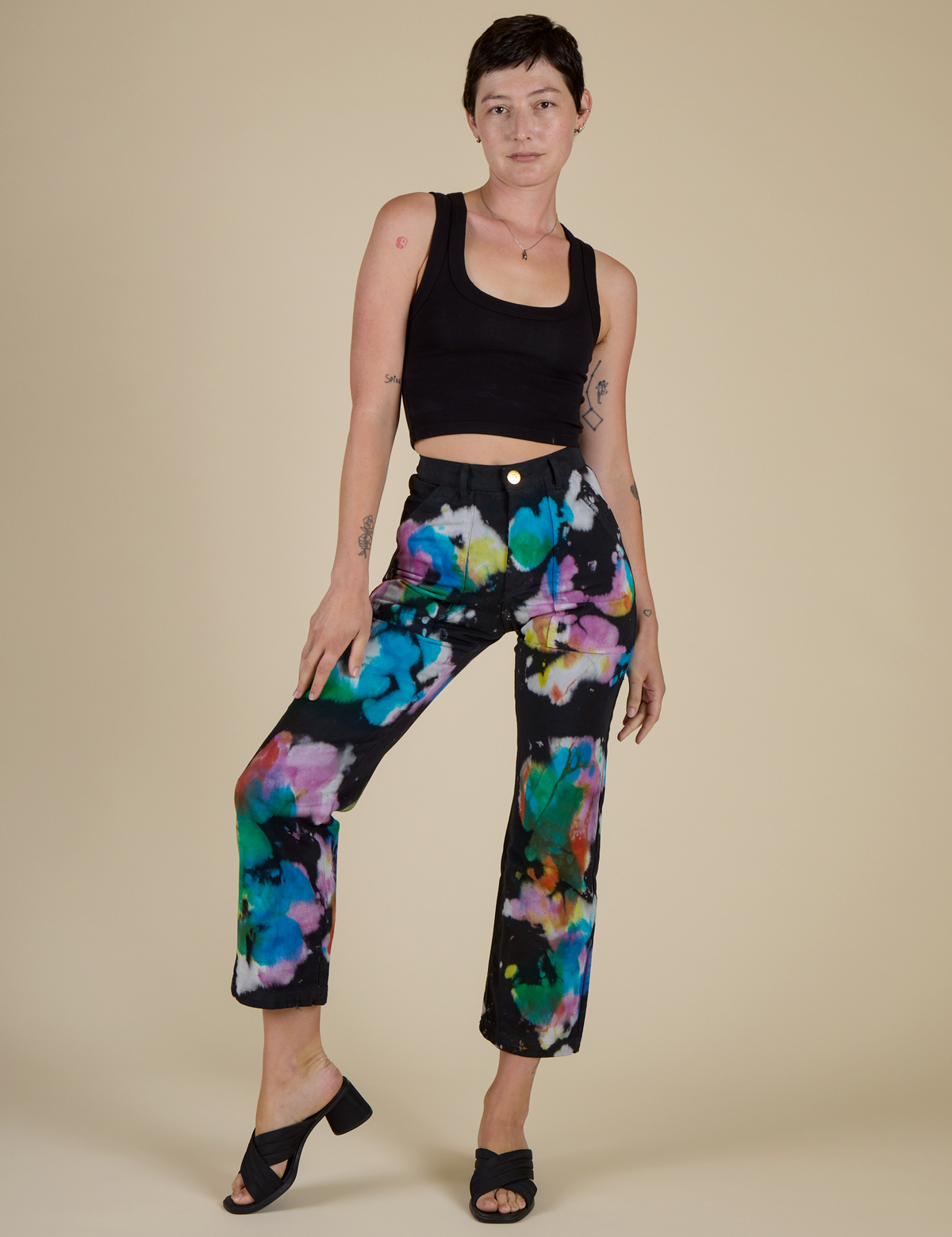 Alex wearing Rainbow Magic Waters Work Pants with the Black Cropped Tank