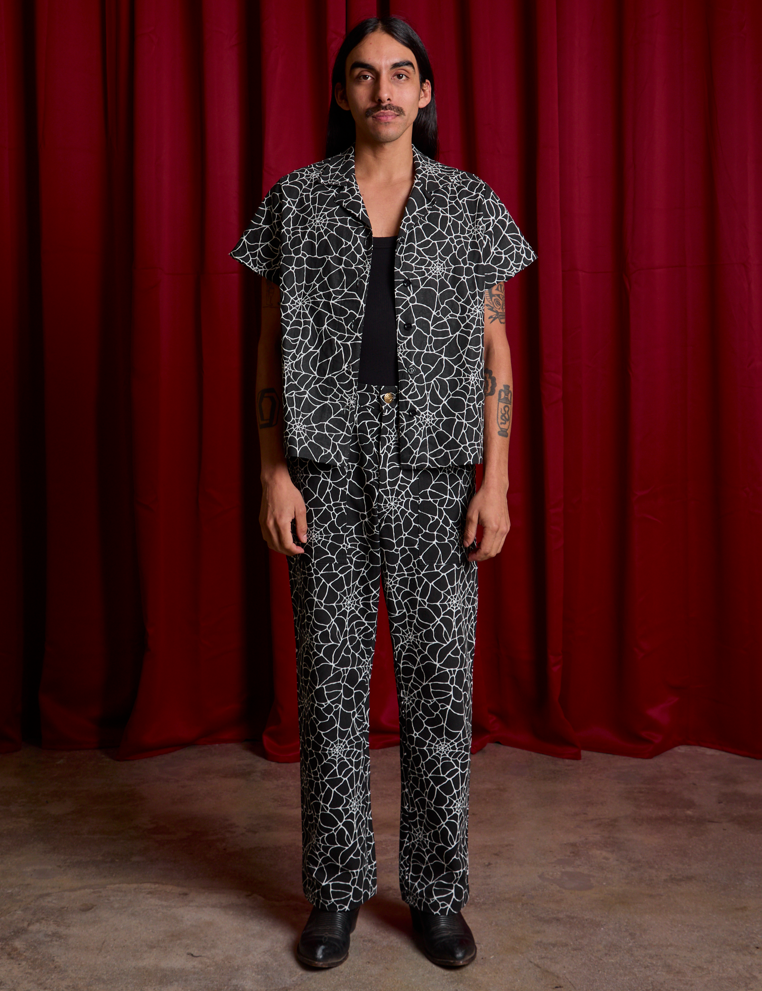 Spider Webs Pantry Button-Up and matching Drop Pocket Work Pants on Anthony